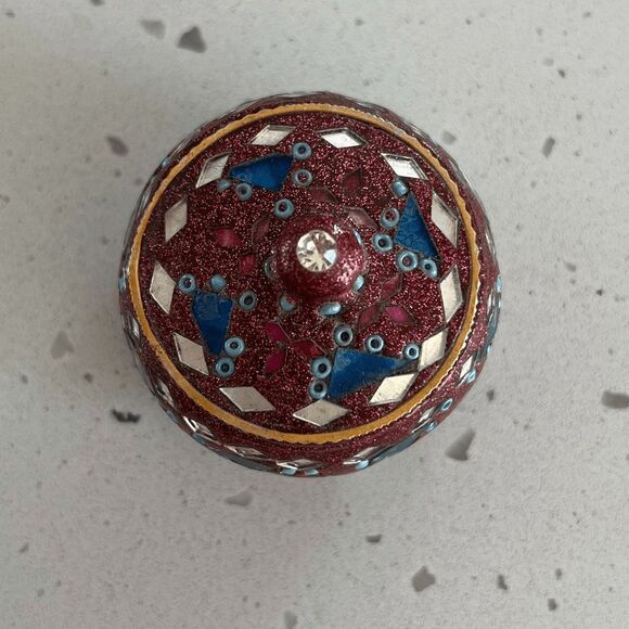 Small mosaic ring jar jewelry holder box red blue glass boho hippie home decor - Picture 3 of 4